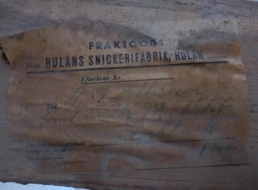 Originalfraktetikett från Hulåns Snickerifabrik
